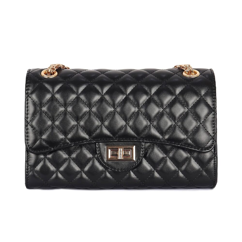 4359 Quilted purse PU crossbody bag-Black gold